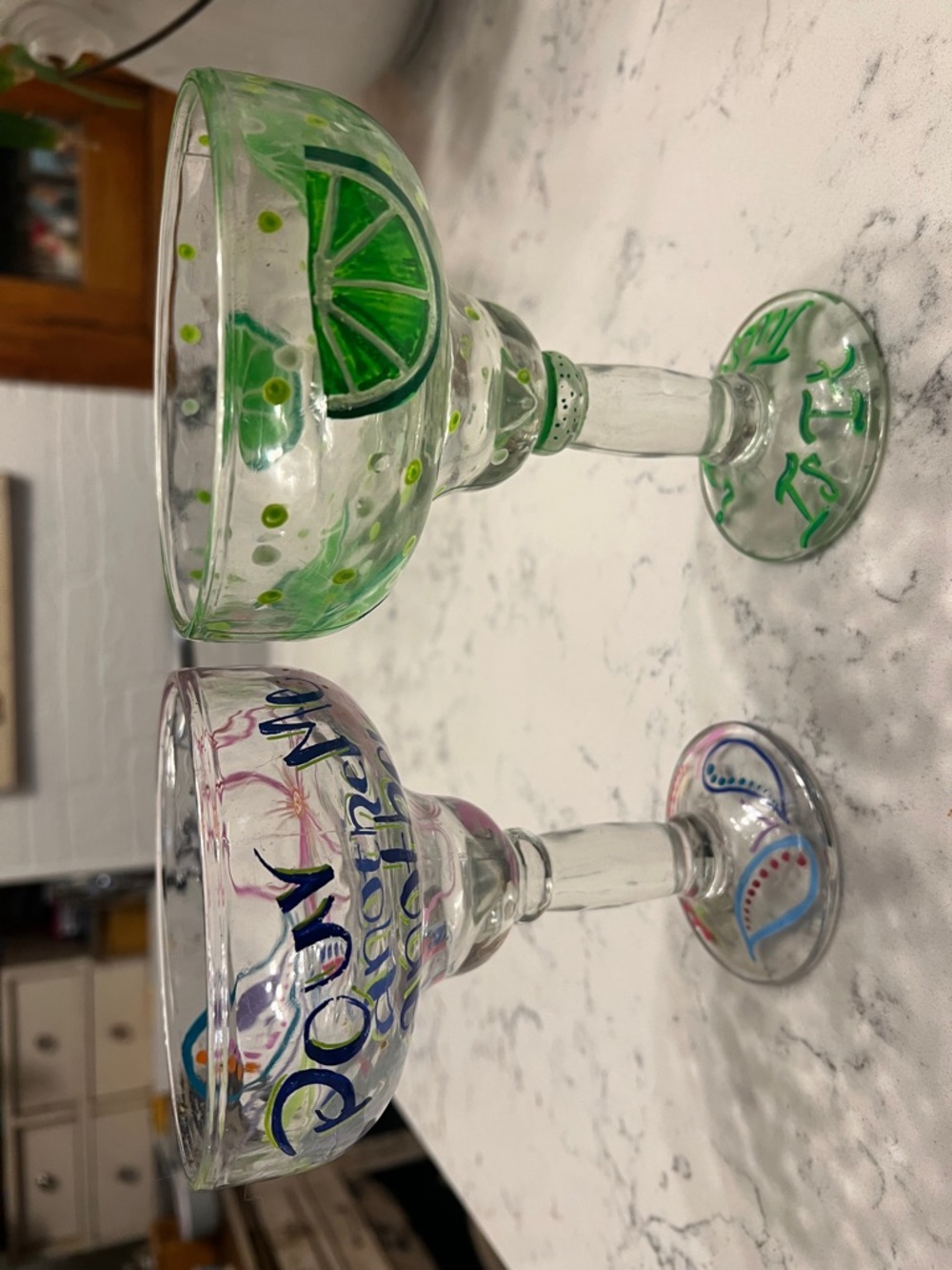 Pair of margarita glasses   Hand painted euc